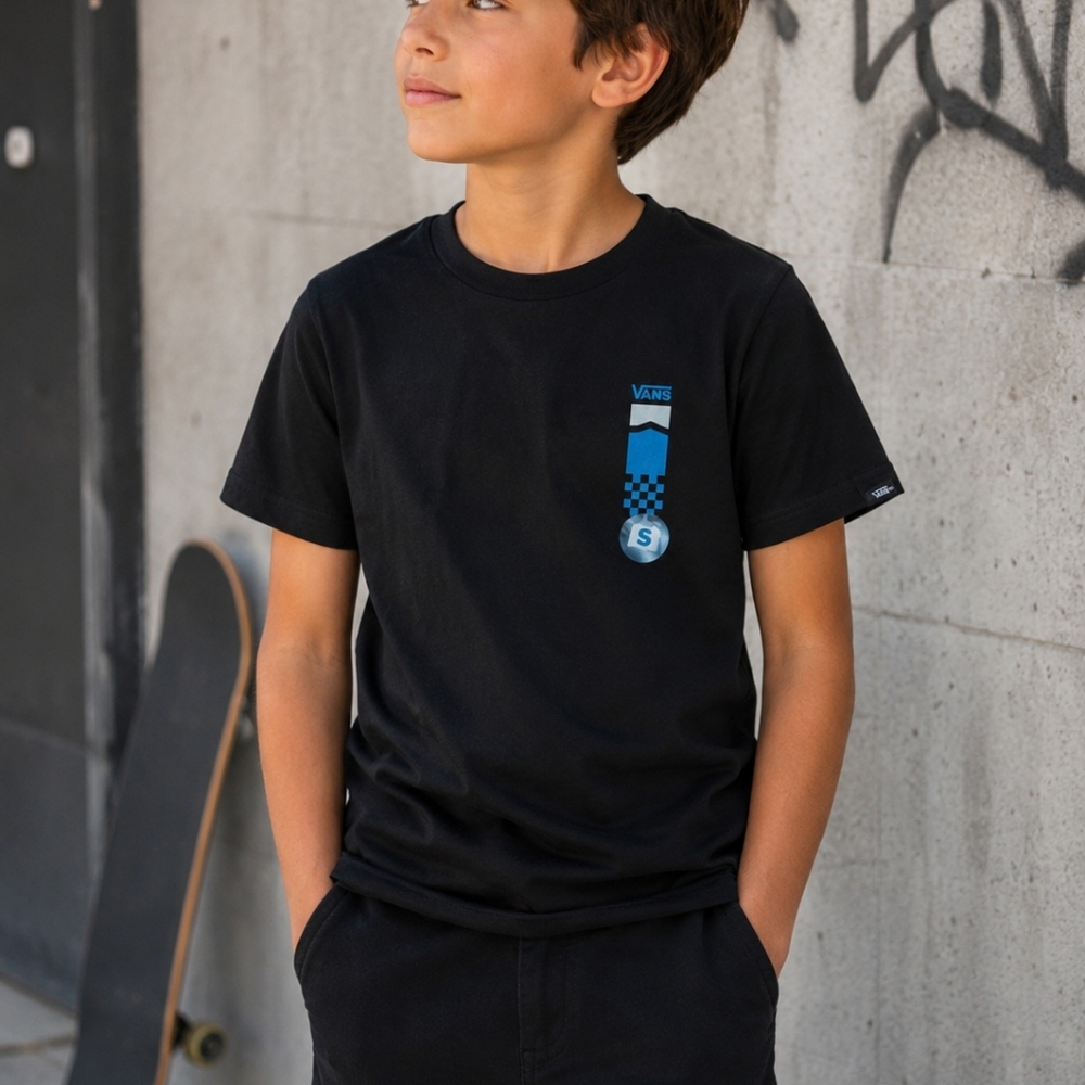 Vans Kids Classic Fit Tee Size Small Black Blue Graphic Short Sleeve Shirt NWT